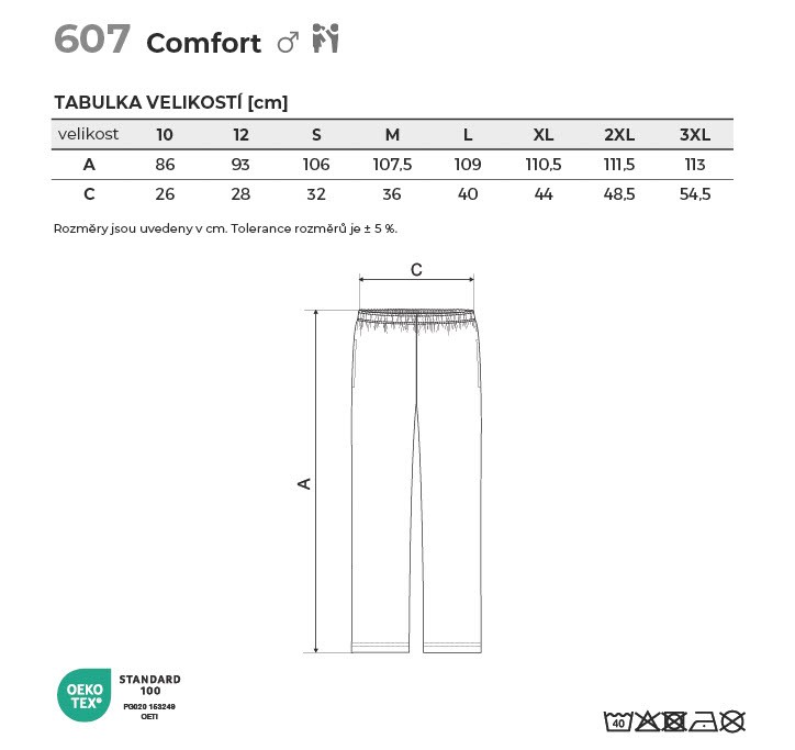 607 Comfort tepláky pánské dětské Tabulka velikostí